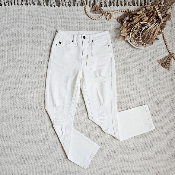 KanCan High Rise Slim Straight Fit Denim Jeans Stretch Distressed White 1/24 NEW - Picture 13 of 13